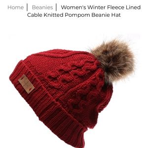 Angela William Women's Winter Fleece Lined Cable Knitted Pompom Beanie Hat